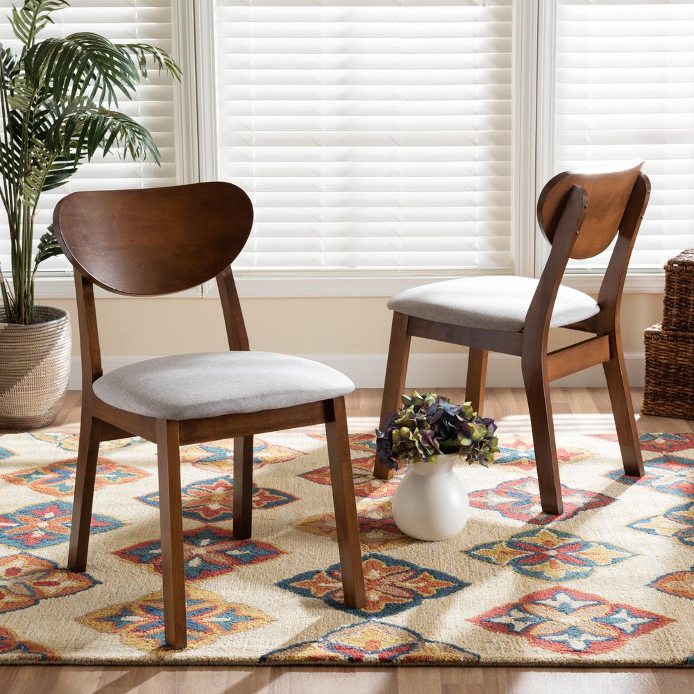 Grey Fabric Upholstered and Walnut Brown Finished Wood 2-Piece Dining Chair Set. Picture 14
