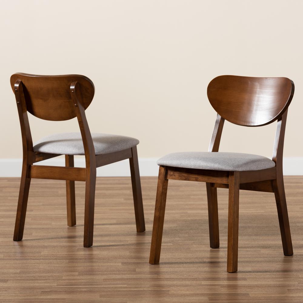 Grey Fabric Upholstered and Walnut Brown Finished Wood 2-Piece Dining Chair Set. Picture 15