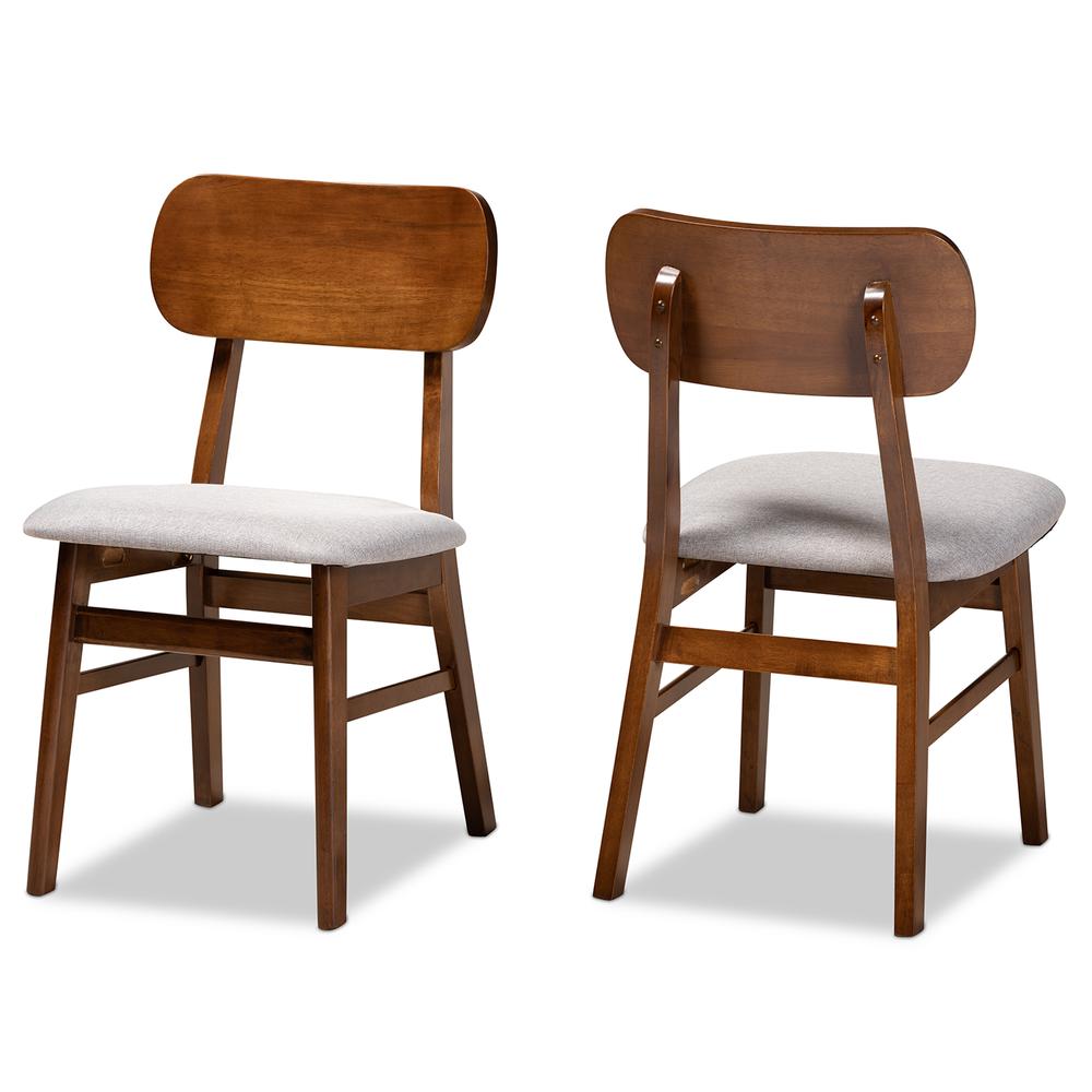 Grey Fabric Upholstered and Walnut Brown Finished Wood 2-Piece Dining Chair Set. Picture 9