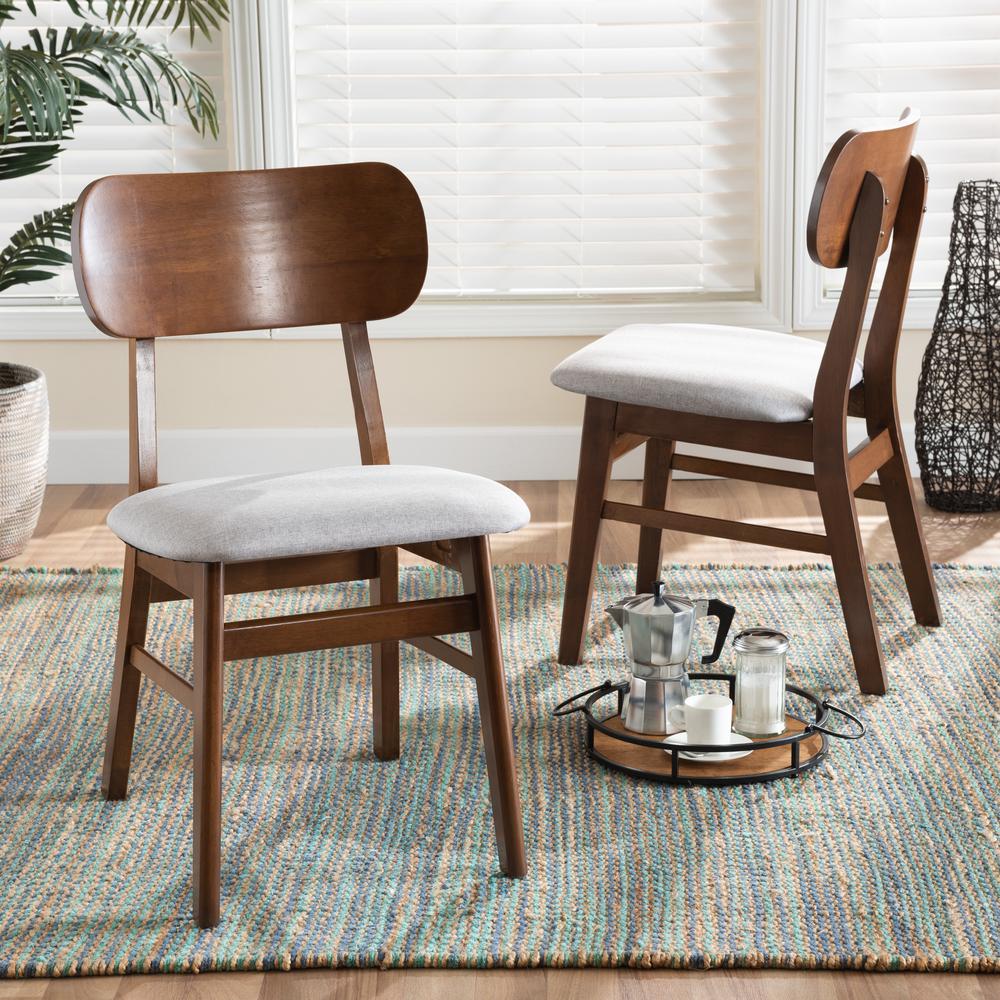Grey Fabric Upholstered and Walnut Brown Finished Wood 2-Piece Dining Chair Set. Picture 14