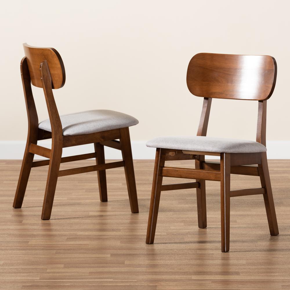 Grey Fabric Upholstered and Walnut Brown Finished Wood 2-Piece Dining Chair Set. Picture 15