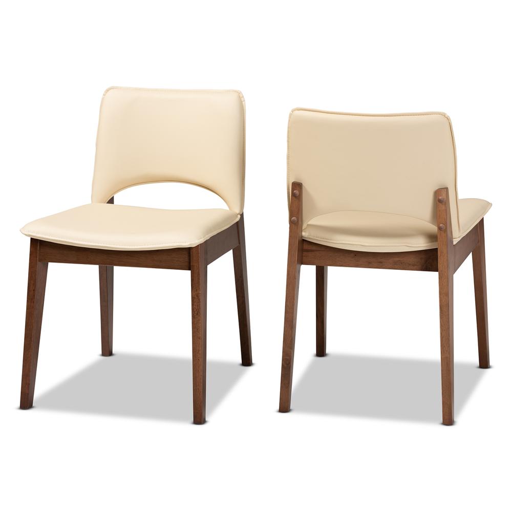 Leather Upholstered and Walnut Brown Finished Wood 2-Piece Dining Chair Set. Picture 9