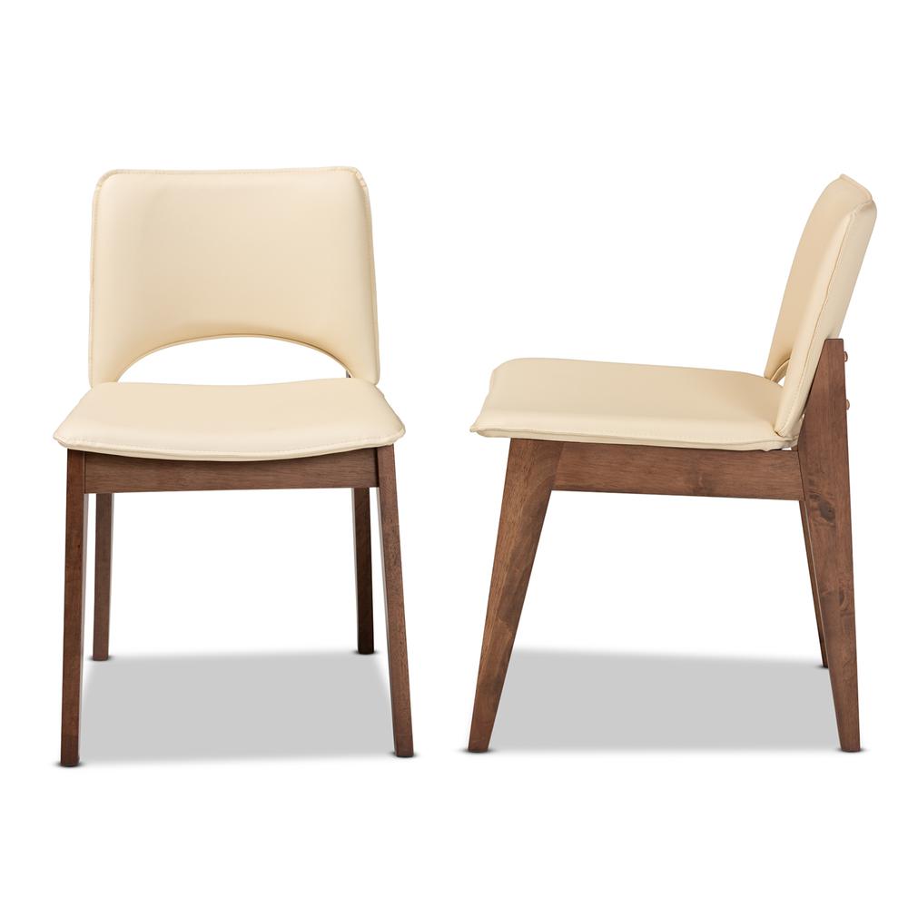 Leather Upholstered and Walnut Brown Finished Wood 2-Piece Dining Chair Set. Picture 11