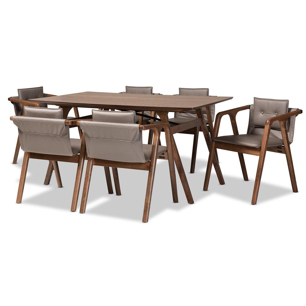 Walnut Brown Finished Wood 7-Piece Dining Set. Picture 10