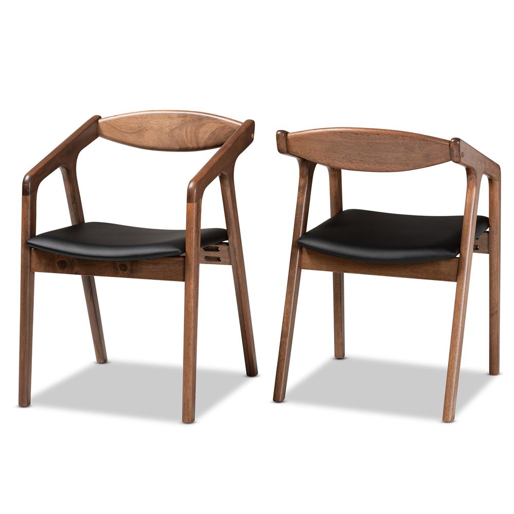 Leather Upholstered and Walnut Brown Finished Wood 2-Piece Dining Chair Set. Picture 10