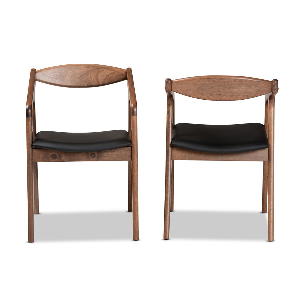 Leather Upholstered and Walnut Brown Finished Wood 2-Piece Dining Chair Set. Picture 11