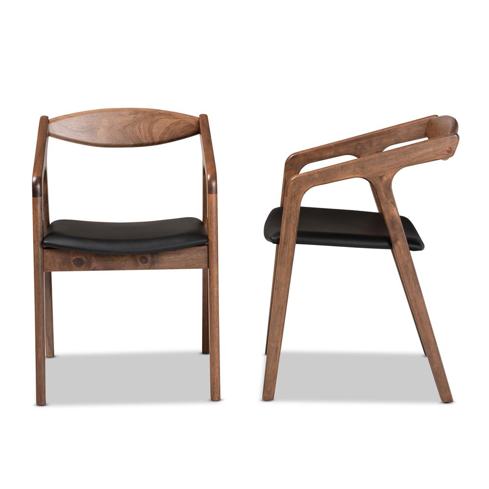 Leather Upholstered and Walnut Brown Finished Wood 2-Piece Dining Chair Set. Picture 12
