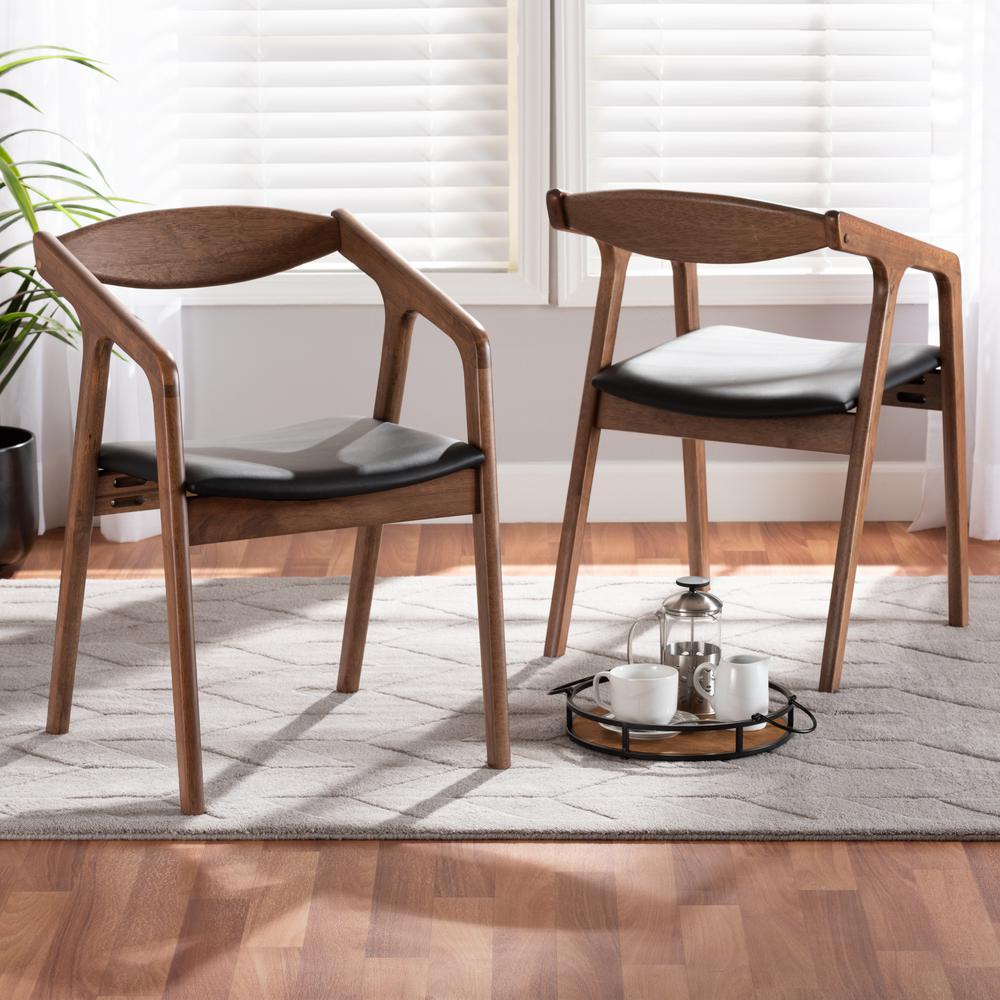 Leather Upholstered and Walnut Brown Finished Wood 2-Piece Dining Chair Set. Picture 16