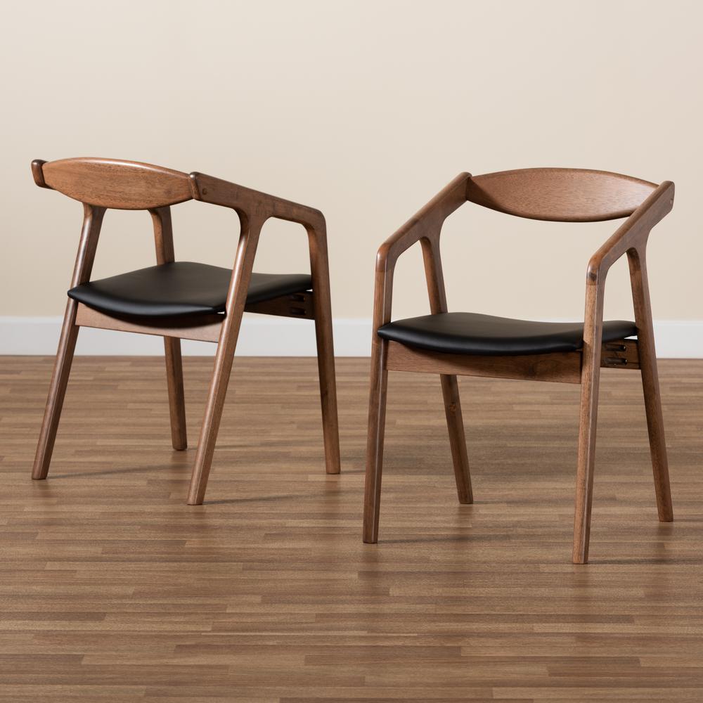 Leather Upholstered and Walnut Brown Finished Wood 2-Piece Dining Chair Set. Picture 17