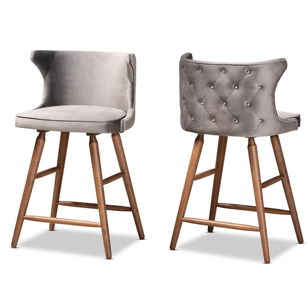 Walnut Brown Finished Wood 2-Piece Counter Stool Set. Picture 9