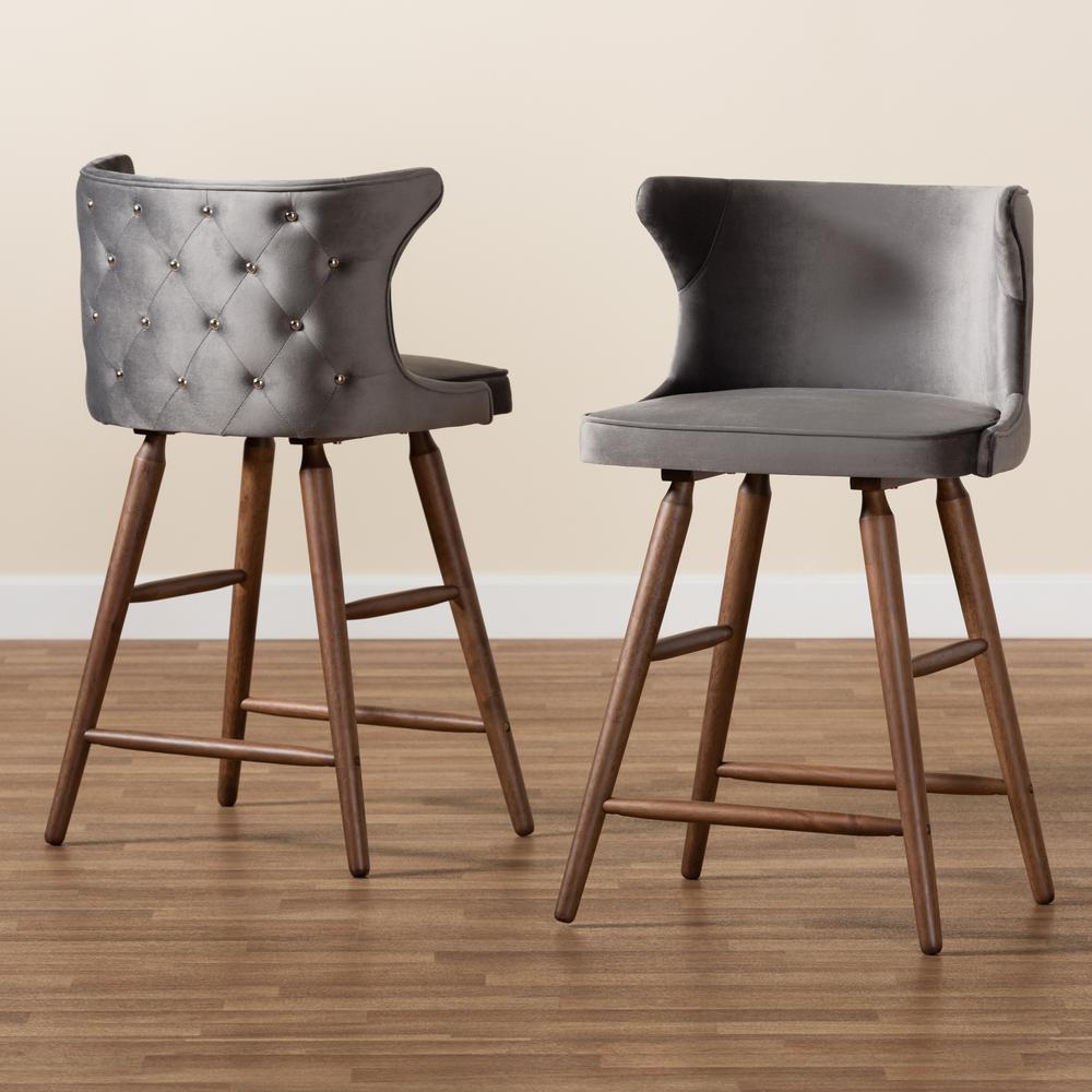 Walnut Brown Finished Wood 2-Piece Counter Stool Set. Picture 15