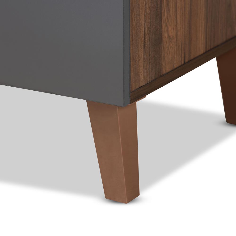Two-Tone Walnut Brown and Dark Grey Finished Wood Storage Desk with Shelves. Picture 16