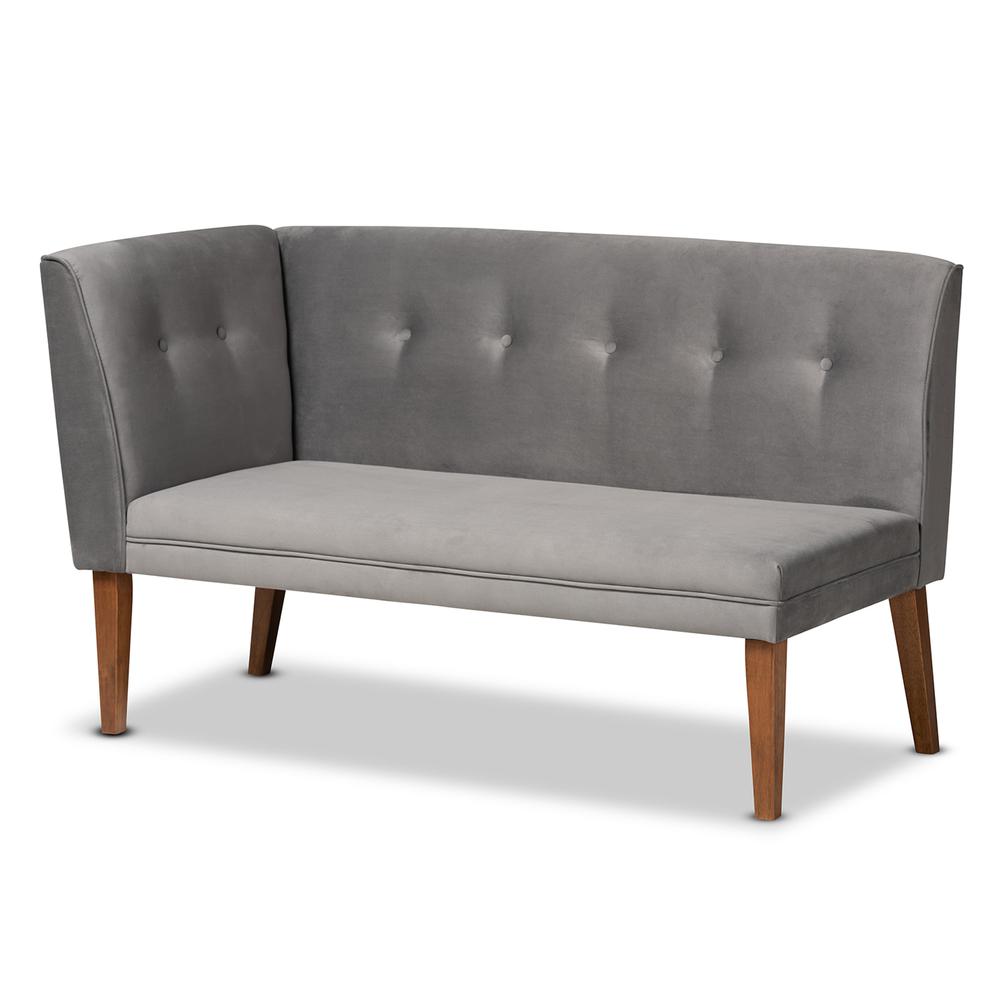 Grey Velvet Upholstered and Walnut Brown Finished Wood 4-Piece Dining Nook Set. Picture 15