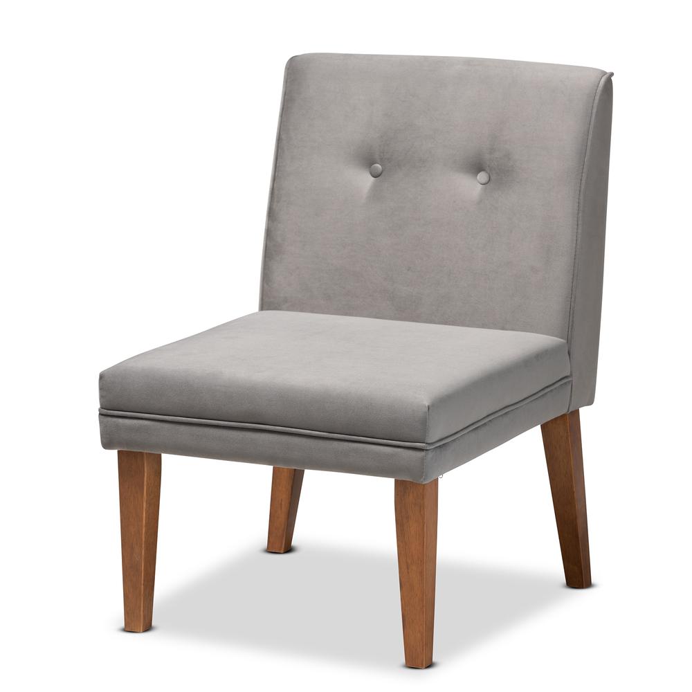 Grey Velvet Upholstered and Walnut Brown Finished Wood 4-Piece Dining Nook Set. Picture 16