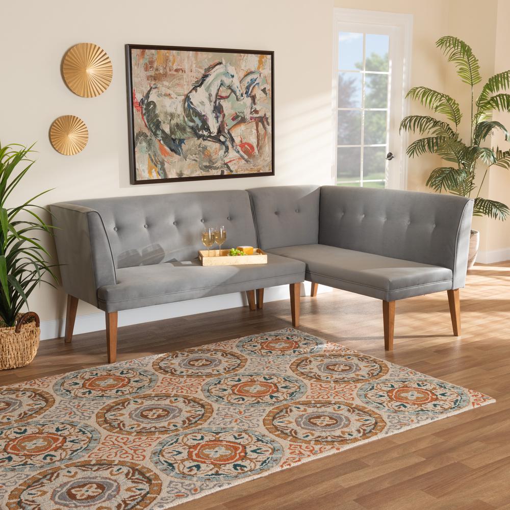 Walnut Brown Finished Wood 2-Piece Dining Nook Banquette Set. Picture 16