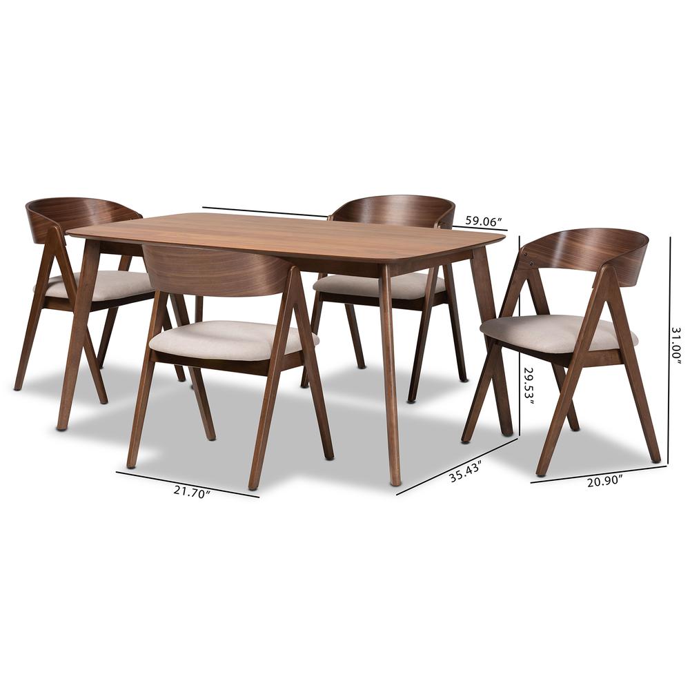 Beige Fabric Upholstered and Walnut Brown Finished Wood 5-Piece Dining Set. Picture 20
