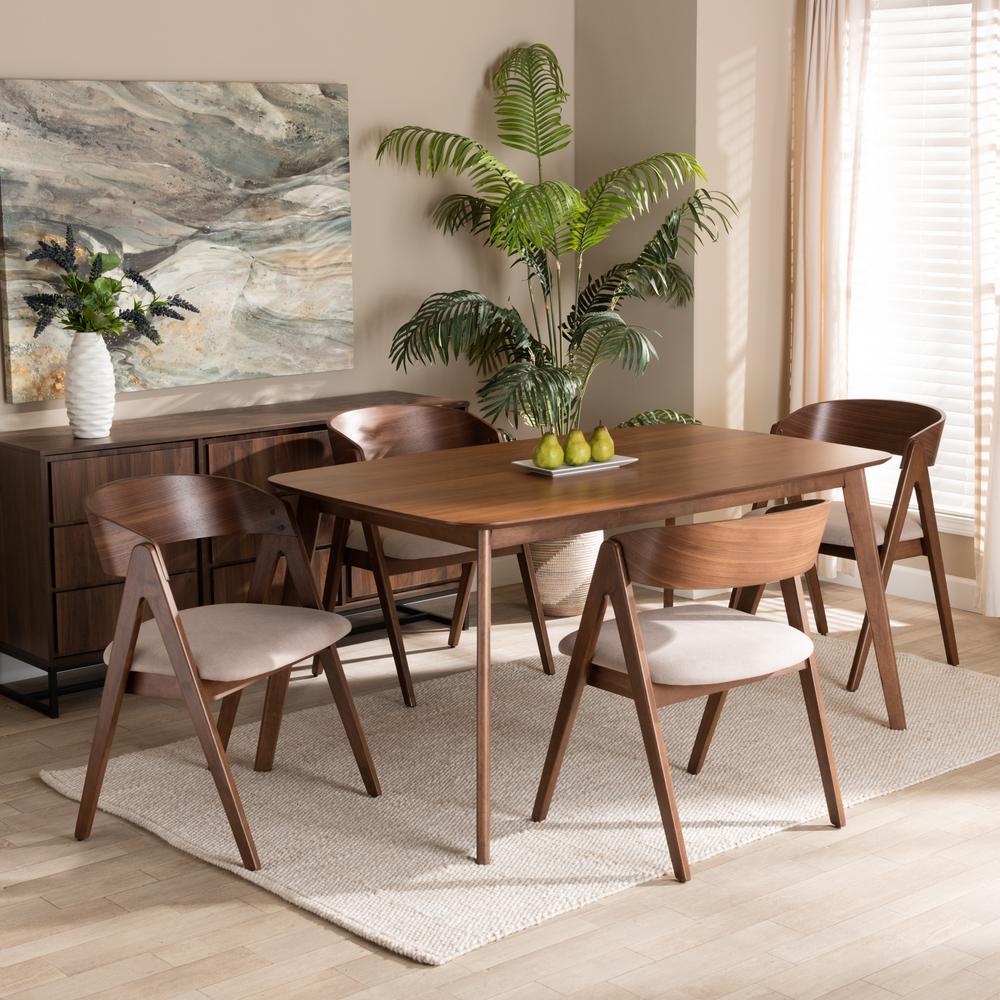 Beige Fabric Upholstered and Walnut Brown Finished Wood 5-Piece Dining Set. Picture 18