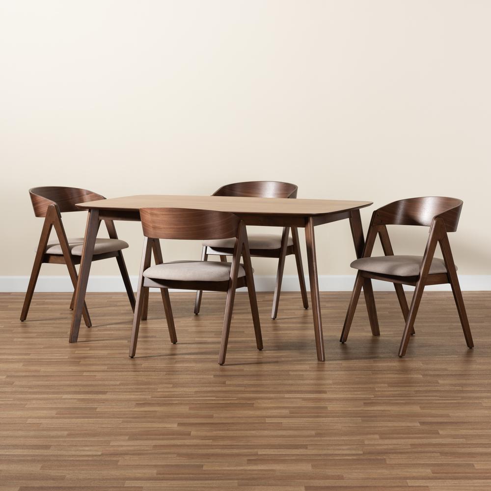 Beige Fabric Upholstered and Walnut Brown Finished Wood 5-Piece Dining Set. Picture 19