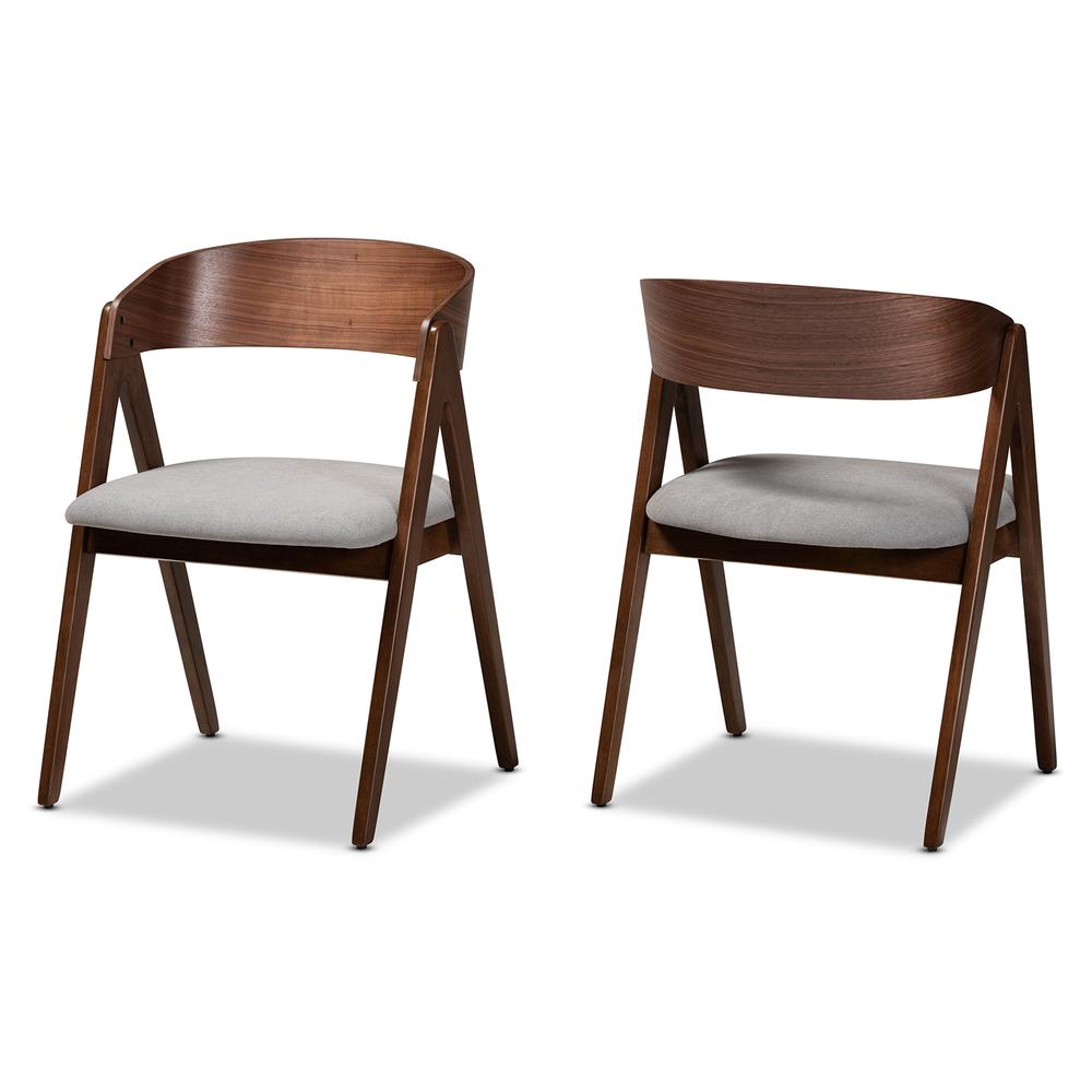 Grey Fabric Upholstered and Walnut Brown Finished Wood 2-Piece Dining Chair Set. Picture 10