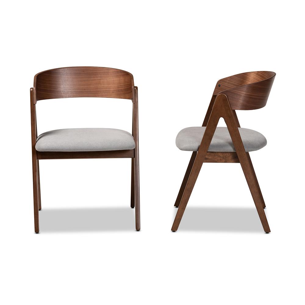 Grey Fabric Upholstered and Walnut Brown Finished Wood 2-Piece Dining Chair Set. Picture 12