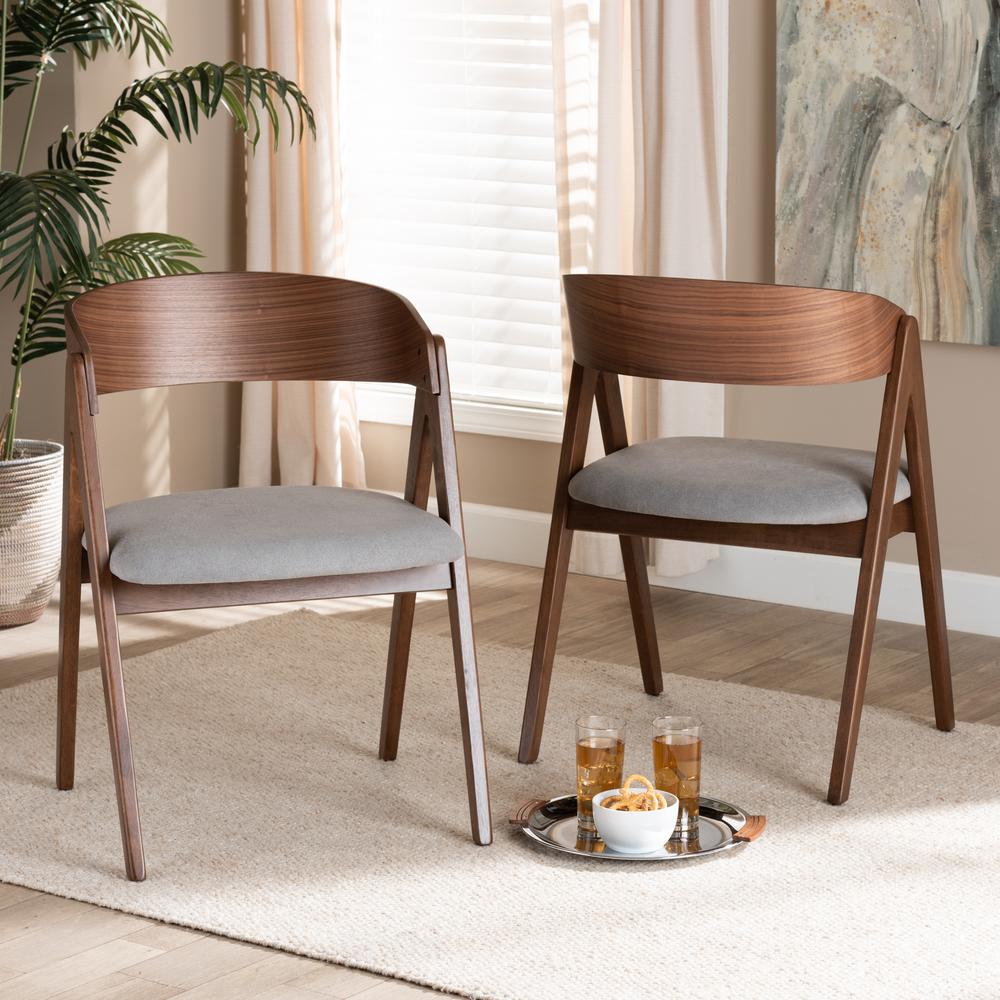 Grey Fabric Upholstered and Walnut Brown Finished Wood 2-Piece Dining Chair Set. Picture 16
