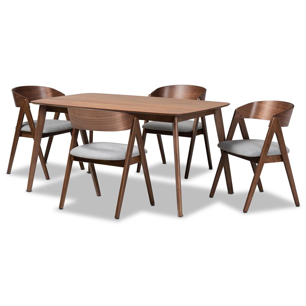 Grey Fabric Upholstered and Walnut Brown Finished Wood 5-Piece Dining Set. Picture 11