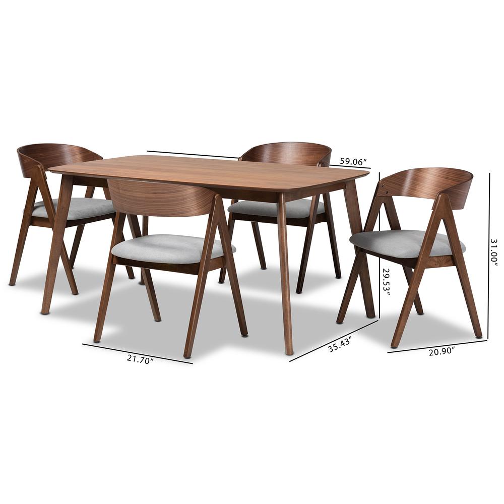 Grey Fabric Upholstered and Walnut Brown Finished Wood 5-Piece Dining Set. Picture 20