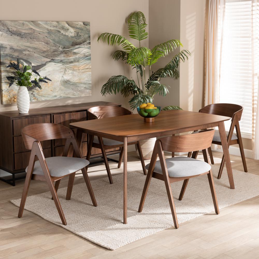 Grey Fabric Upholstered and Walnut Brown Finished Wood 5-Piece Dining Set. Picture 18