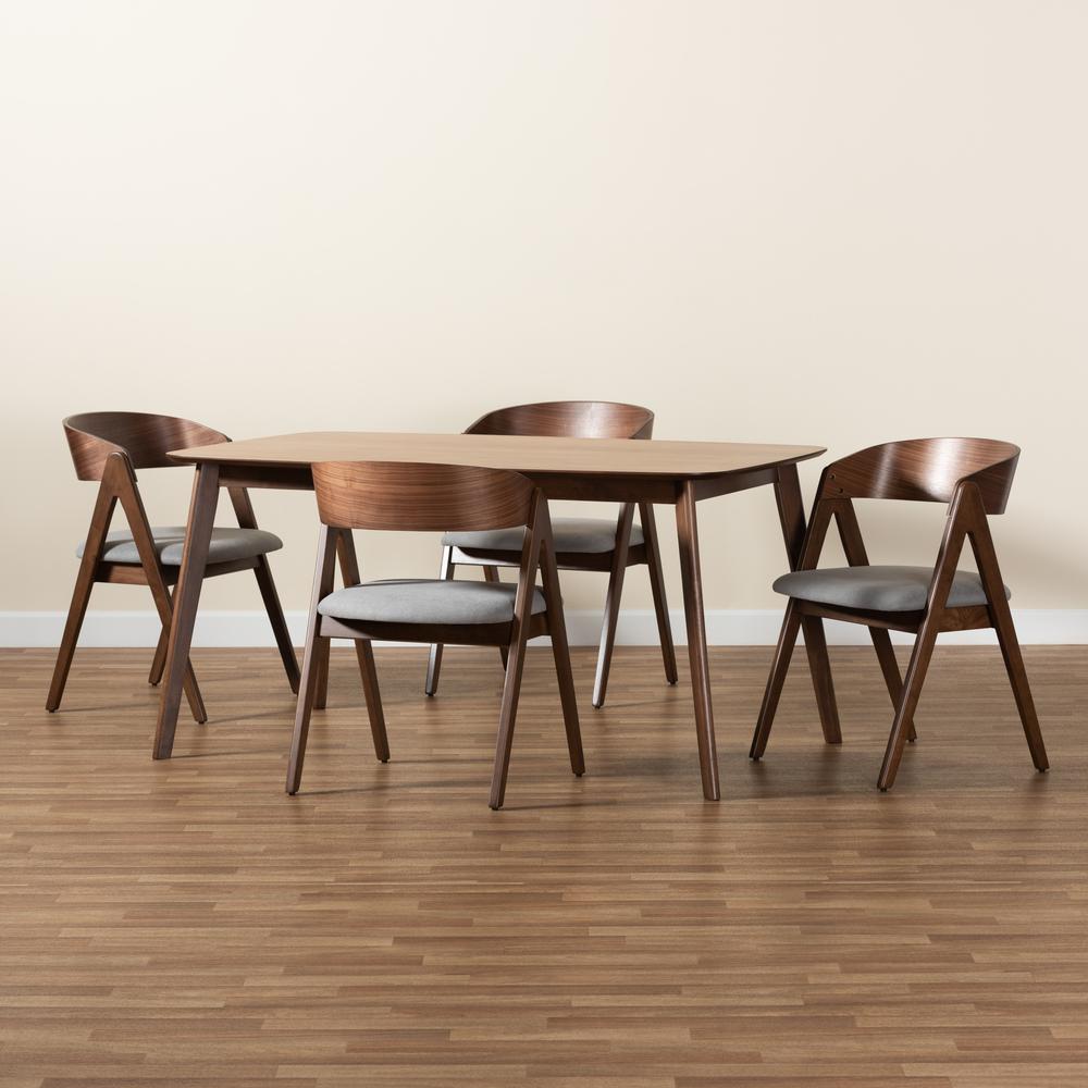 Grey Fabric Upholstered and Walnut Brown Finished Wood 5-Piece Dining Set. Picture 19