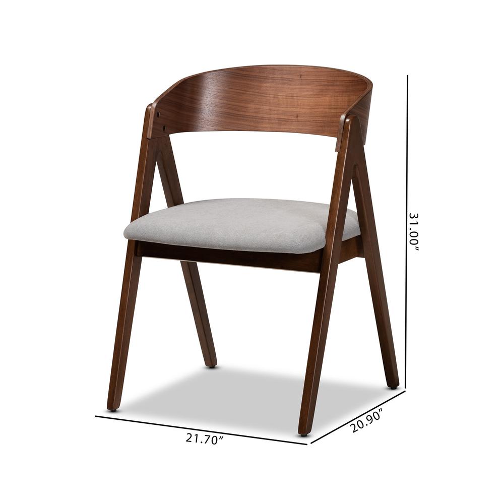 Grey Fabric Upholstered and Walnut Brown Finished Wood 2-Piece Dining Chair Set. Picture 18