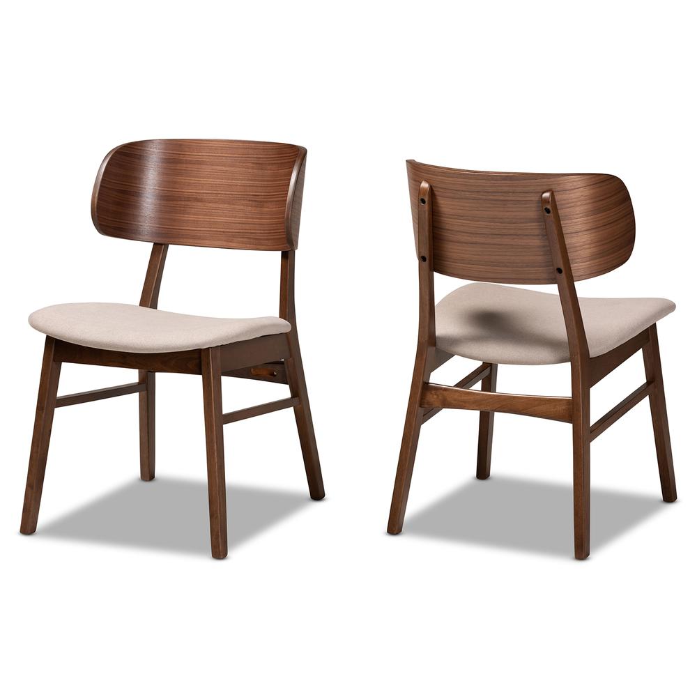 Beige Fabric Upholstered and Walnut Brown Finished Wood 2-Piece Dining Chair Set. Picture 10