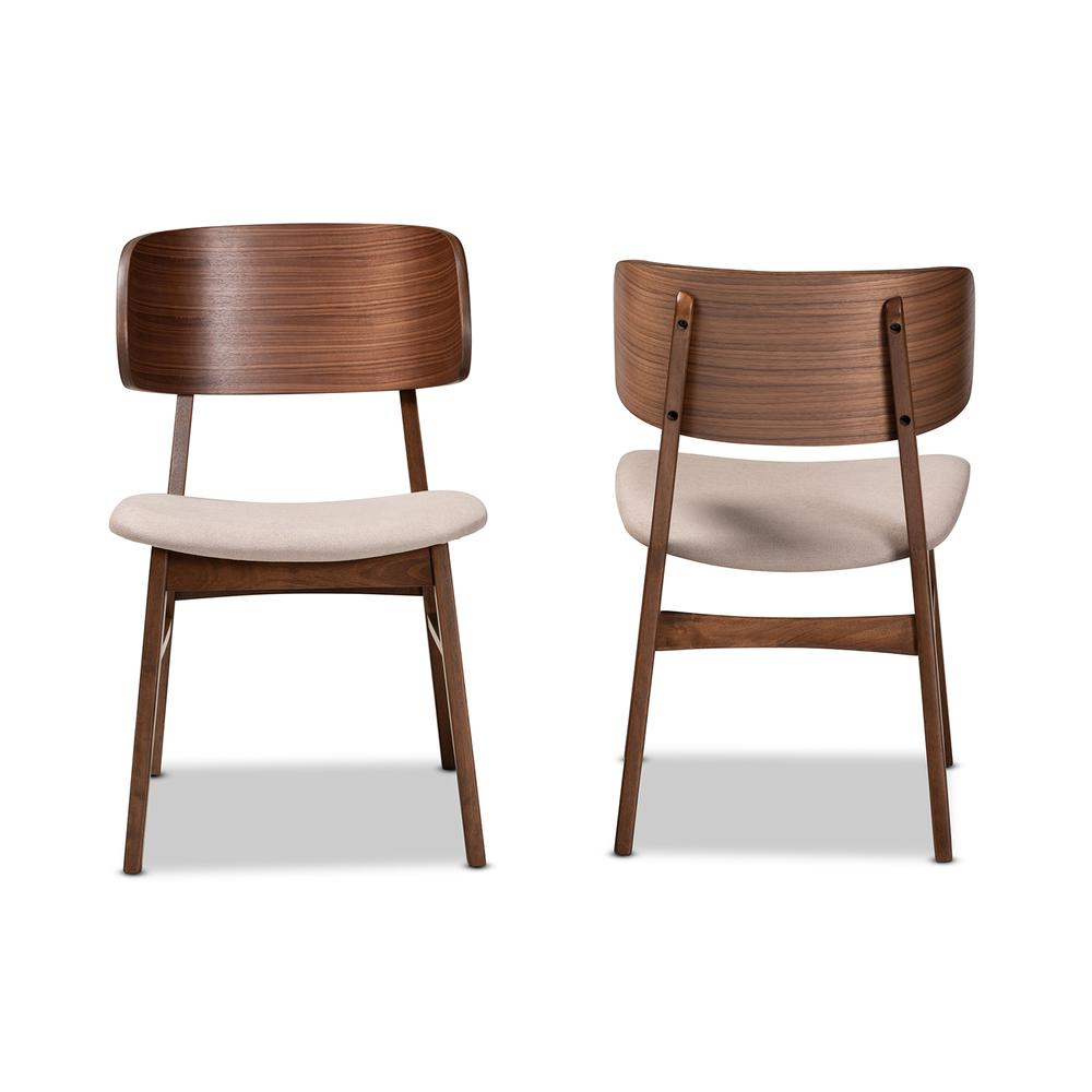 Beige Fabric Upholstered and Walnut Brown Finished Wood 2-Piece Dining Chair Set. Picture 11