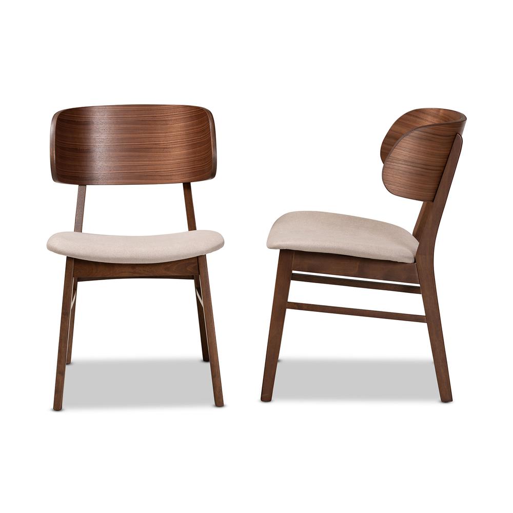 Beige Fabric Upholstered and Walnut Brown Finished Wood 2-Piece Dining Chair Set. Picture 12