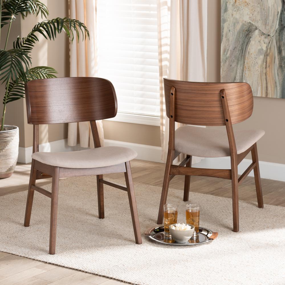 Beige Fabric Upholstered and Walnut Brown Finished Wood 2-Piece Dining Chair Set. Picture 16