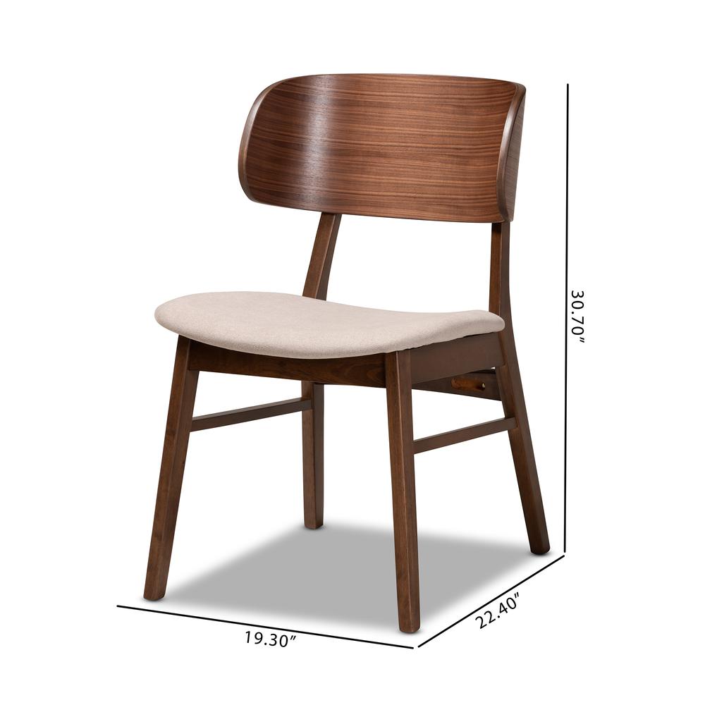 Beige Fabric Upholstered and Walnut Brown Finished Wood 2-Piece Dining Chair Set. Picture 18