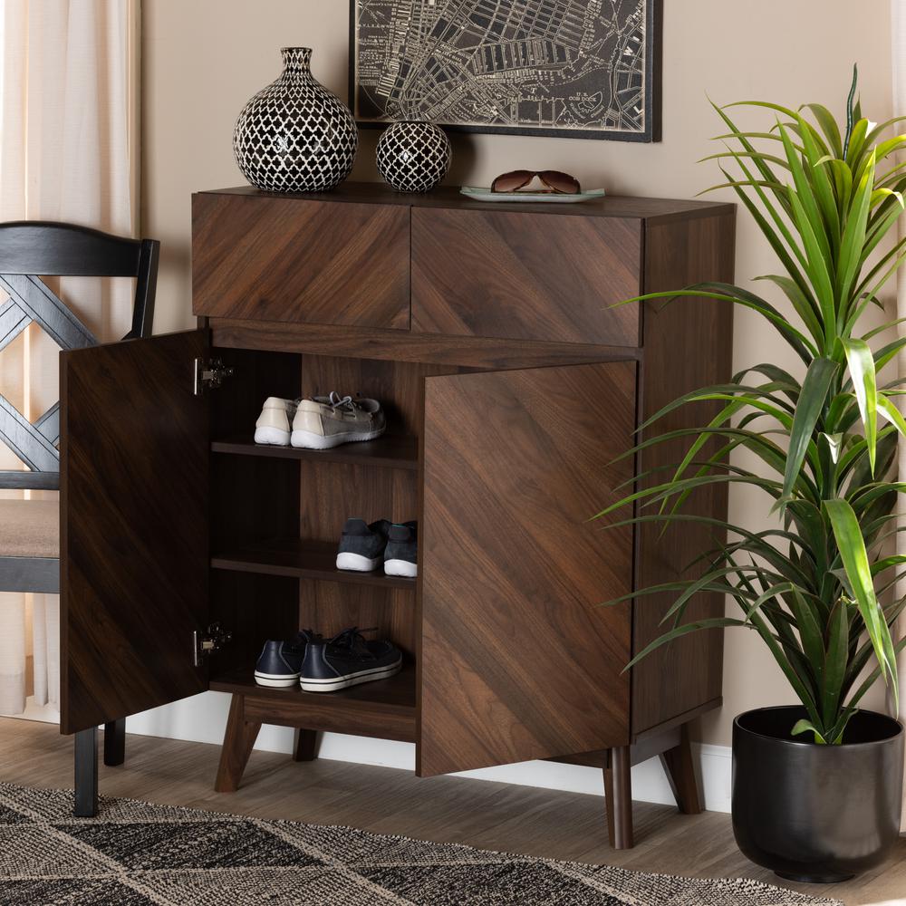 Baxton Studio Hartman Mid-Century Modern Walnut Brown Finished Wood Shoe Cabinet. Picture 20