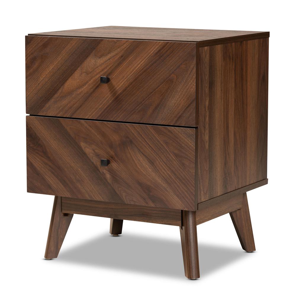 Hartman Mid-Century Modern Walnut Brown Finished Wood 2-Drawer Nightstand. Picture 11