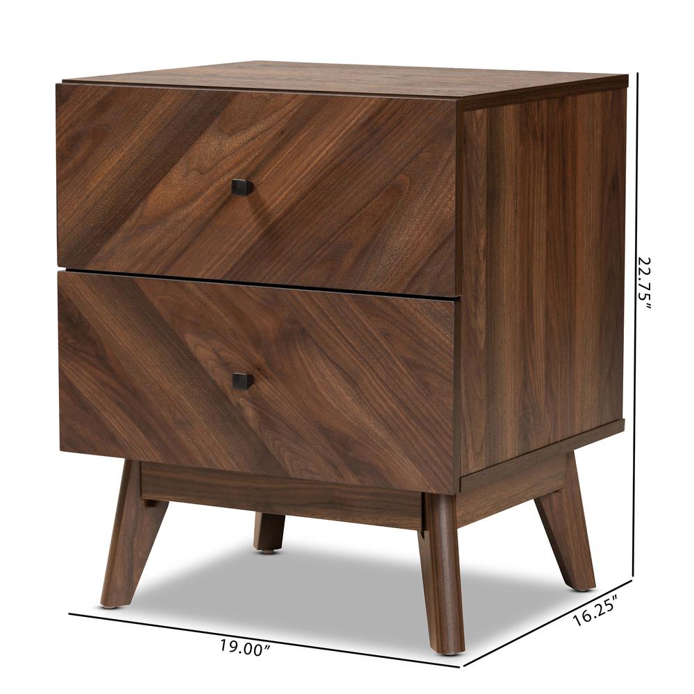 Hartman Mid-Century Modern Walnut Brown Finished Wood 2-Drawer Nightstand. Picture 20