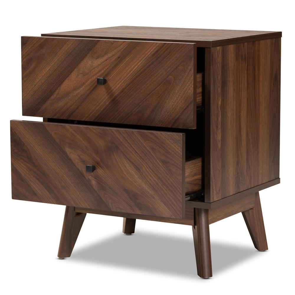Hartman Mid-Century Modern Walnut Brown Finished Wood 2-Drawer Nightstand. Picture 12