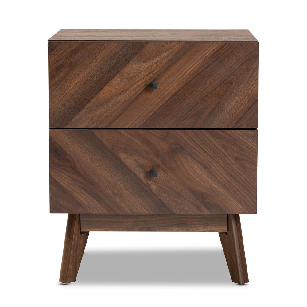 Hartman Mid-Century Modern Walnut Brown Finished Wood 2-Drawer Nightstand. Picture 13