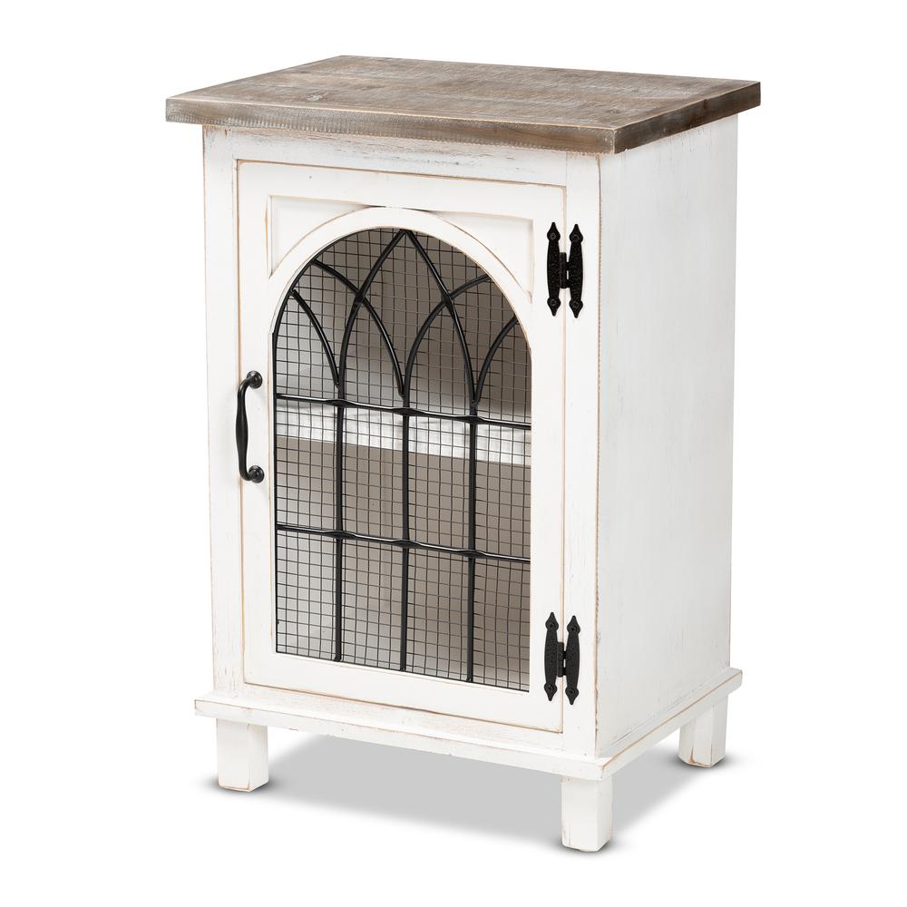 Oak Brown Finished Wood 1-Door End Table. Picture 9