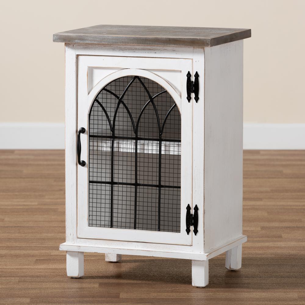Oak Brown Finished Wood 1-Door End Table. Picture 15