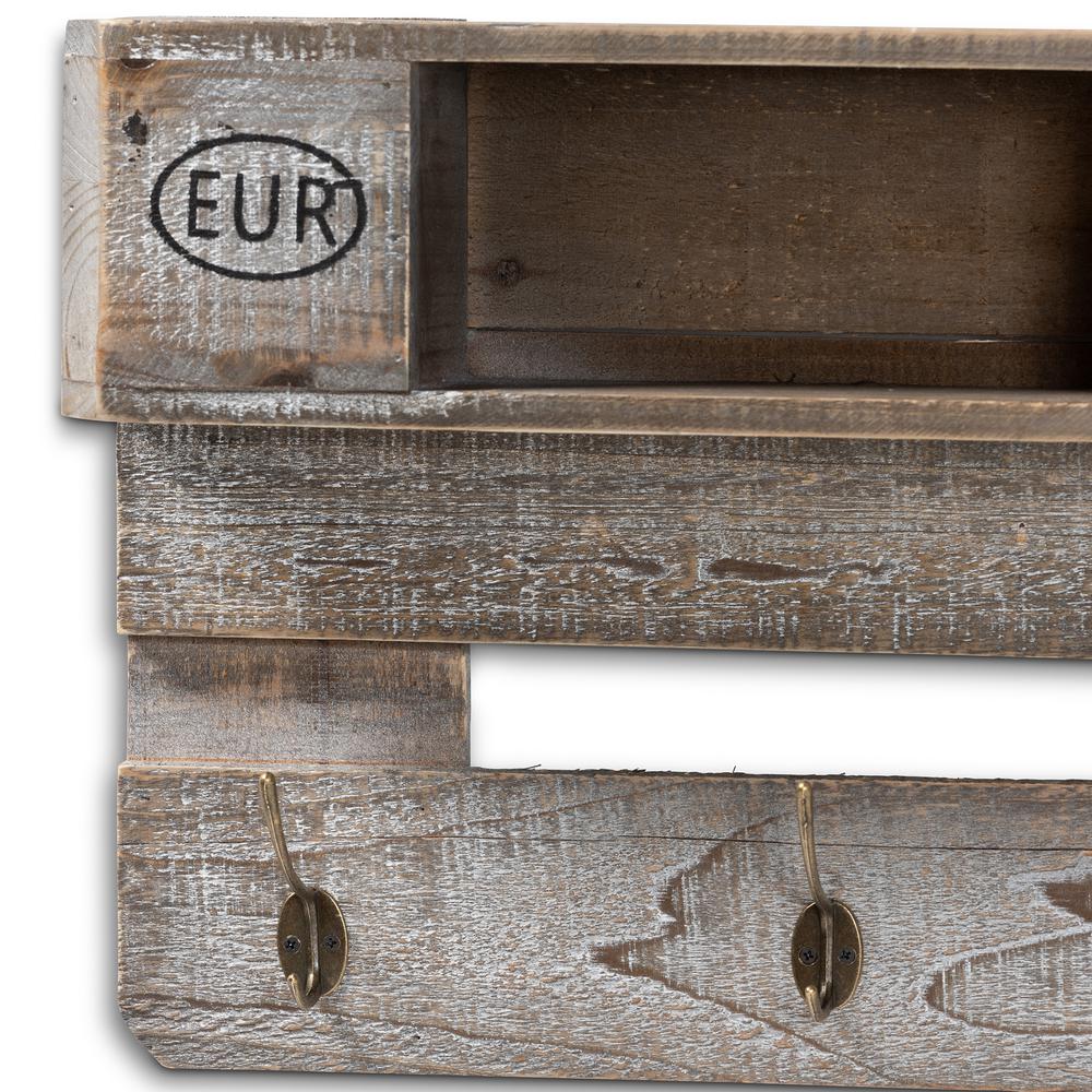 Rustic Whitewashed Grey Oak Finished Wood Wall Mounted Coat Rack with Shelves. Picture 8