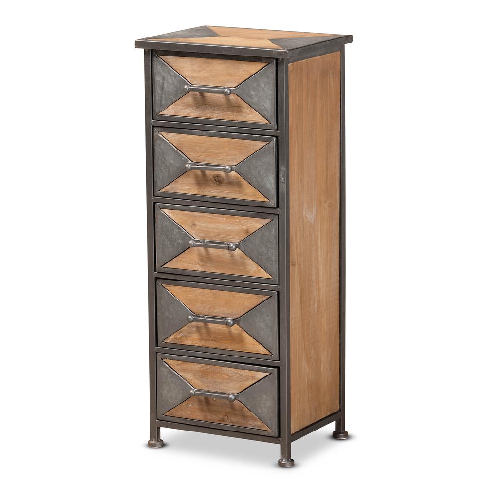 Whitewashed Oak Brown Finished Wood 5-Drawer Accent Storage Cabinet. Picture 9