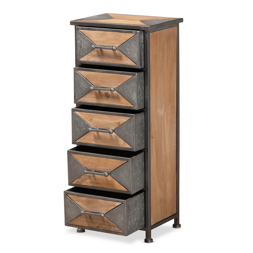 Whitewashed Oak Brown Finished Wood 5-Drawer Accent Storage Cabinet. Picture 10