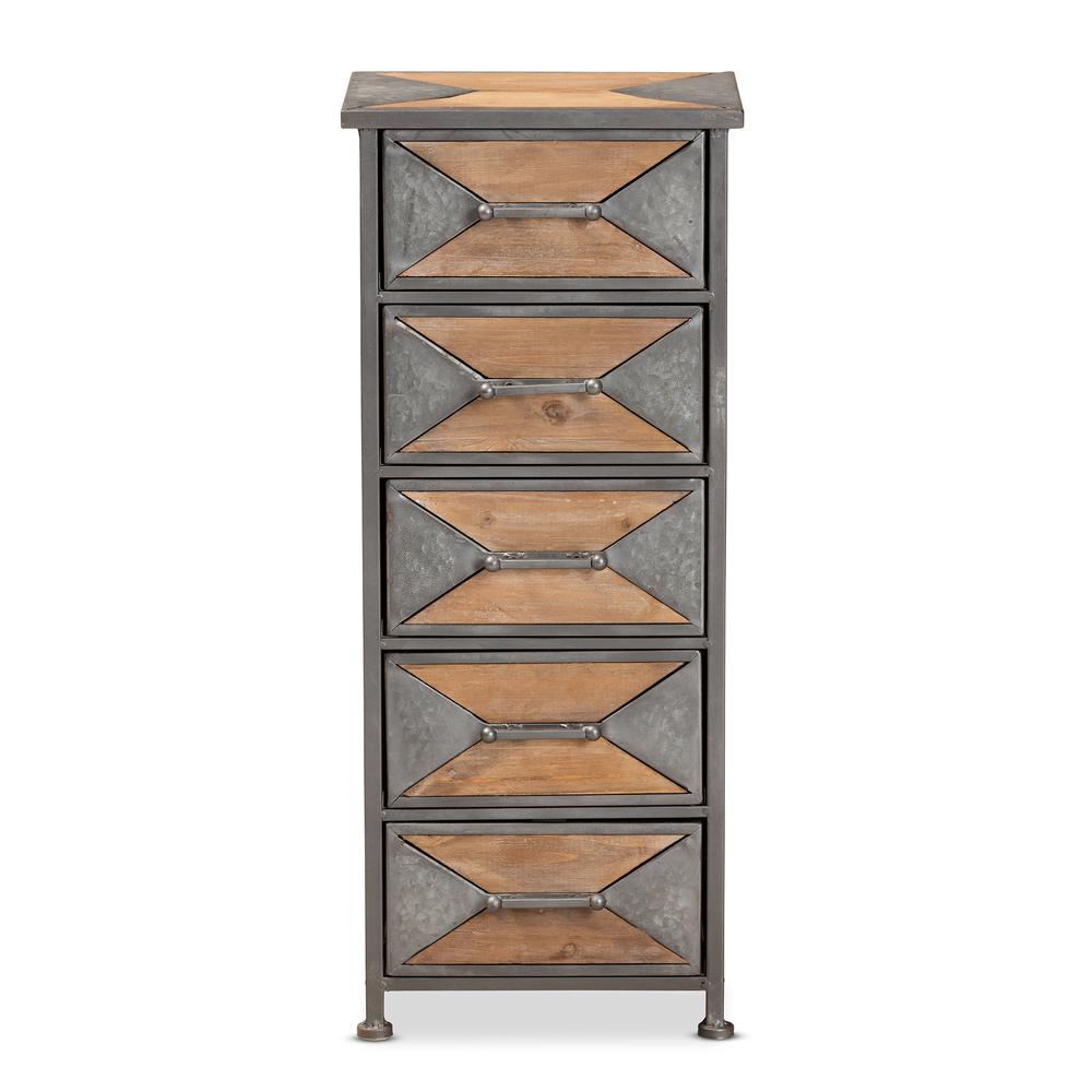 Whitewashed Oak Brown Finished Wood 5-Drawer Accent Storage Cabinet. Picture 11