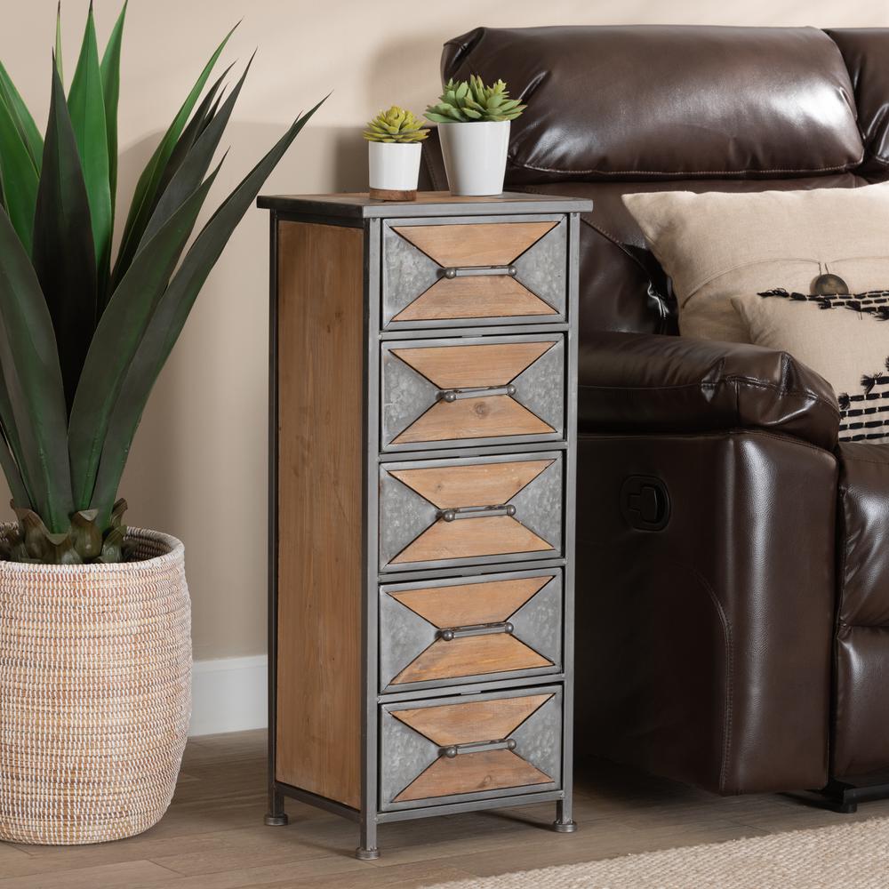 Whitewashed Oak Brown Finished Wood 5-Drawer Accent Storage Cabinet. Picture 14