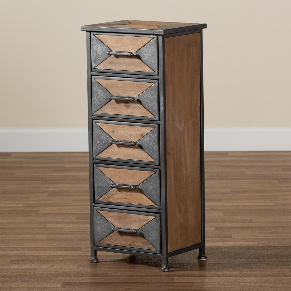 Whitewashed Oak Brown Finished Wood 5-Drawer Accent Storage Cabinet. Picture 15