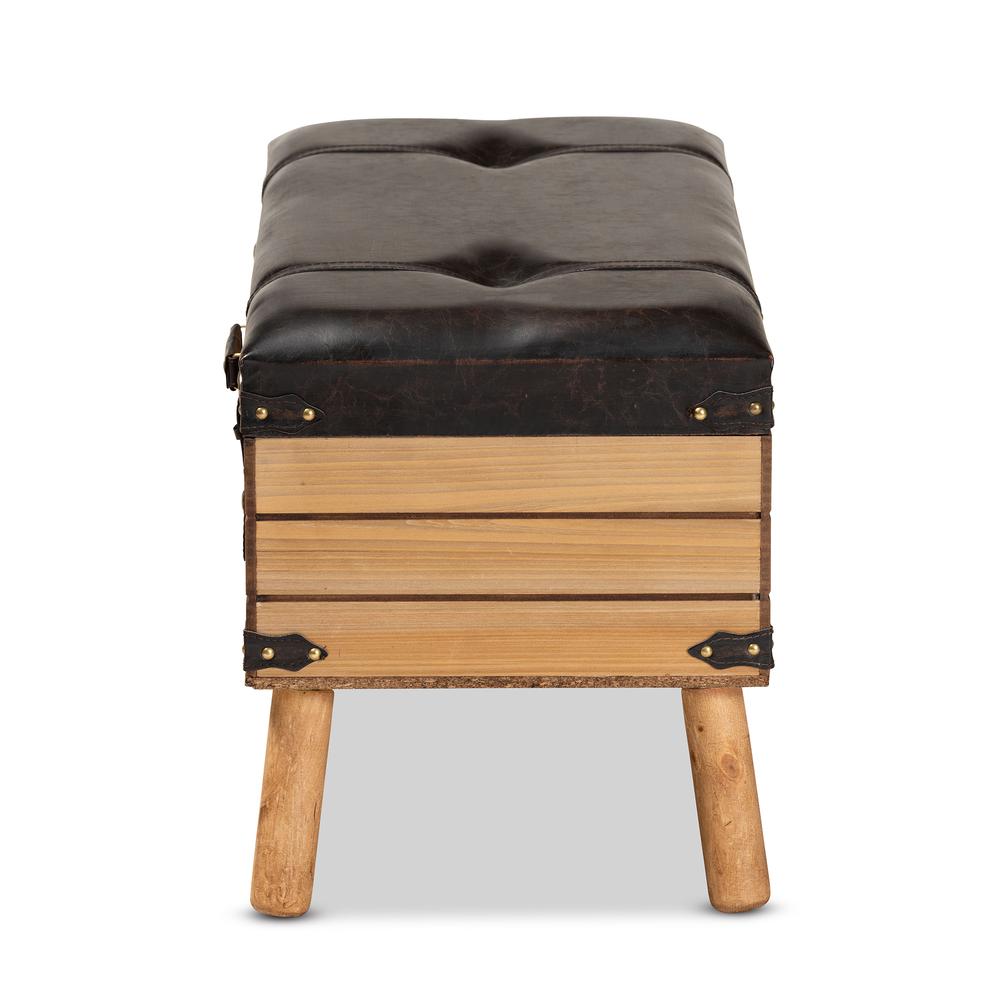 Dark Brown PU Leather Upholstered and Oak Finished Wood Large Storage Ottoman. Picture 16