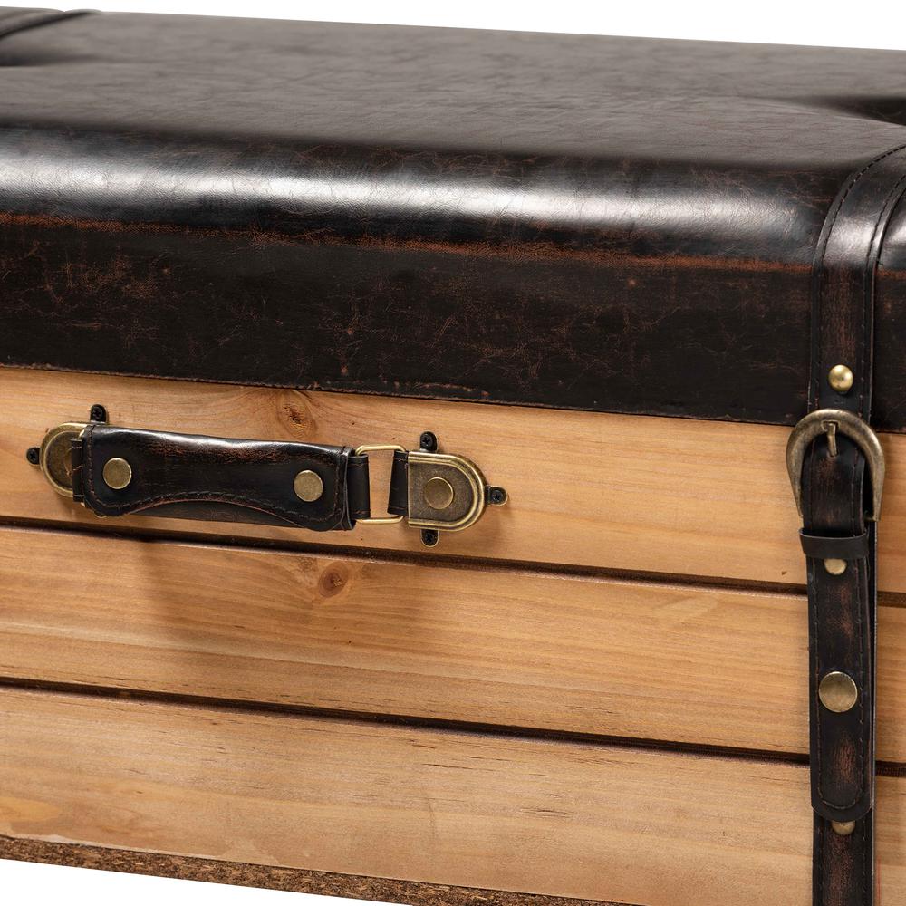Dark Brown PU Leather Upholstered and Oak Finished Wood Large Storage Ottoman. Picture 19